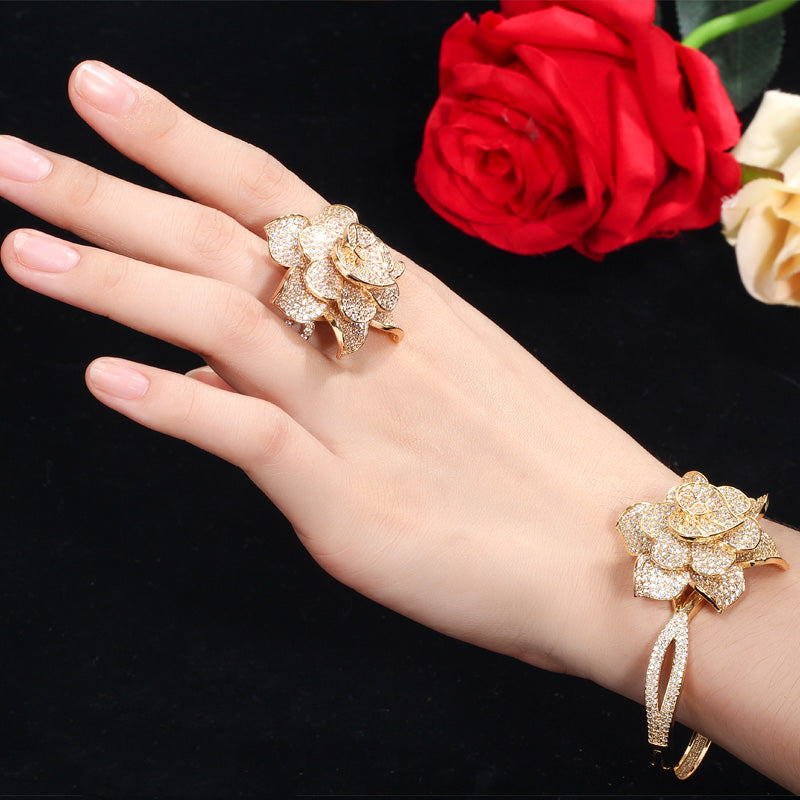 African AAA+ Cubic Zirconia Big Flower Shape Bangle Sets