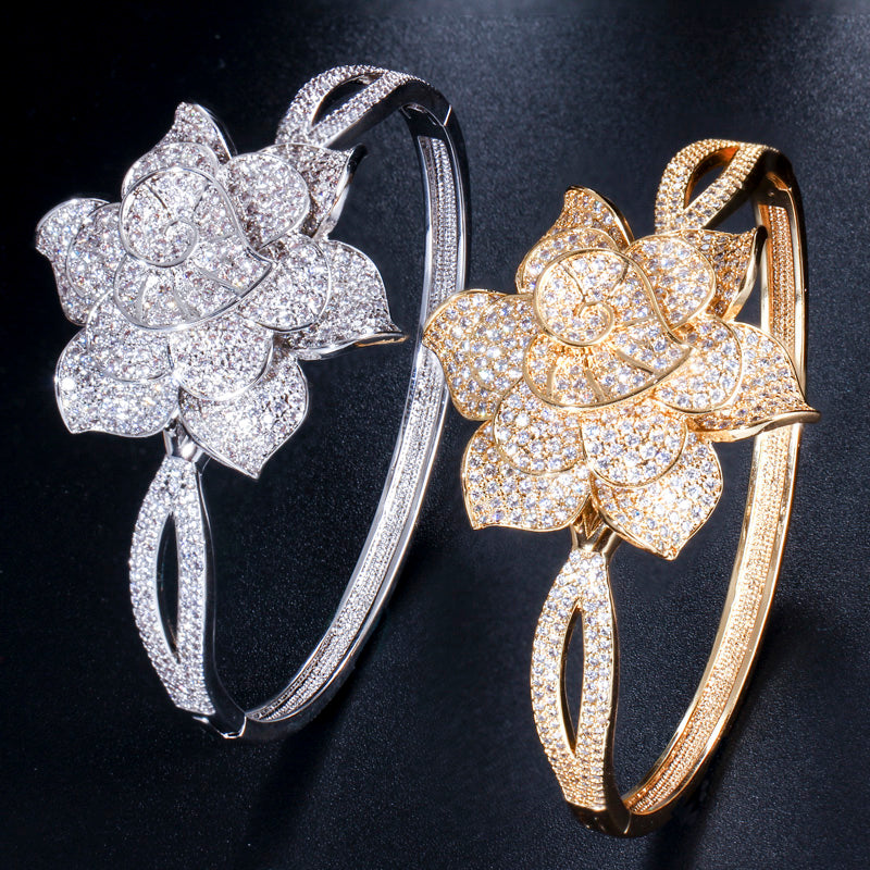 African AAA+ Cubic Zirconia Big Flower Shape Bangle Sets