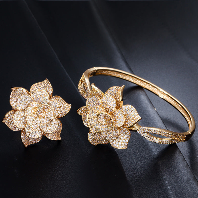 African AAA+ Cubic Zirconia Big Flower Shape Bangle Sets