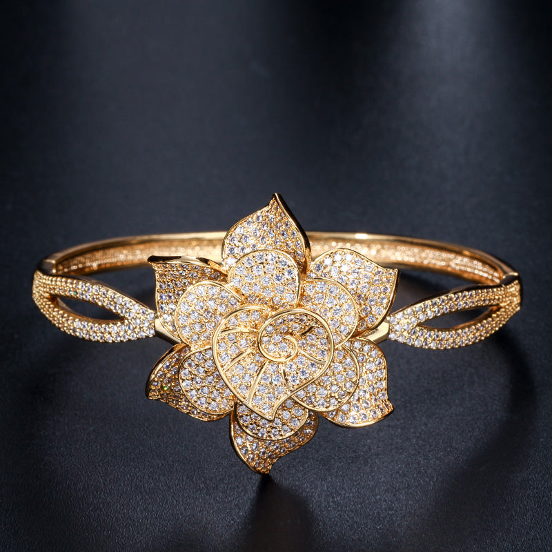 African AAA+ Cubic Zirconia Big Flower Shape Bangle Sets