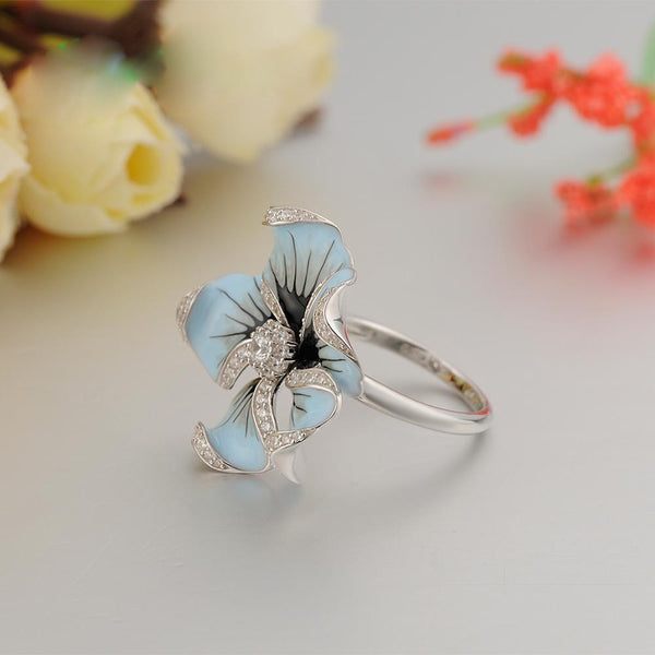 Women Deluxe Ring White Gold Filled Elegant Cubic Zirconia Lotus Bud Rings