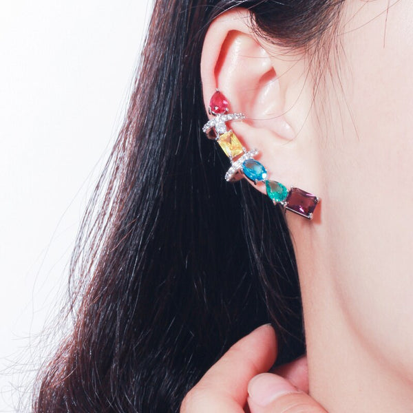 Zirconia Crystal Big Long Chunky Ear Cuff Earrings for Women