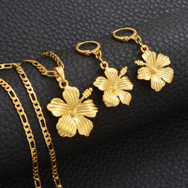 Hawaiian Flower Jewelry Sets Pendant Necklaces Earrings