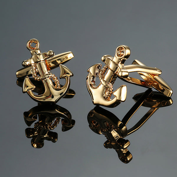 fashion captain, golden ship anchor Cufflinks