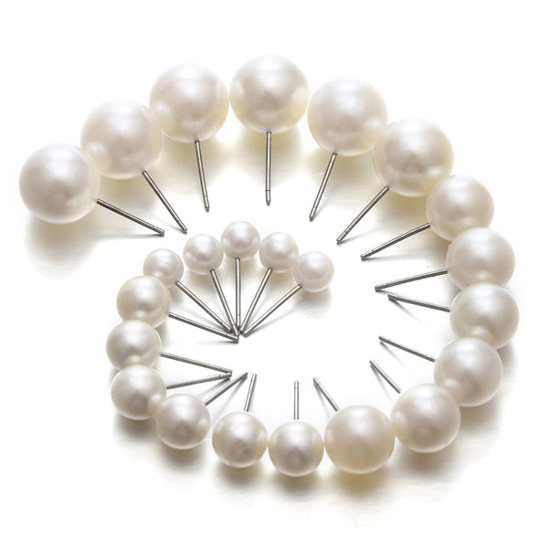 White Beige Black 12 pairs/set Simulated Pearl Earrings