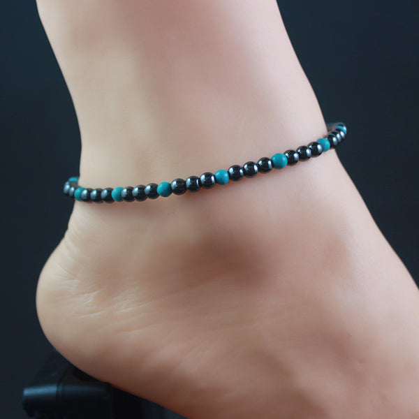 Magnetic Hematite Round Beads Beaded Anklet