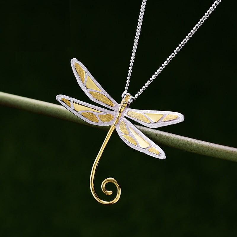 925 Sterling Silver  18K Gold Cute Dragonfly Pendant without Necklace