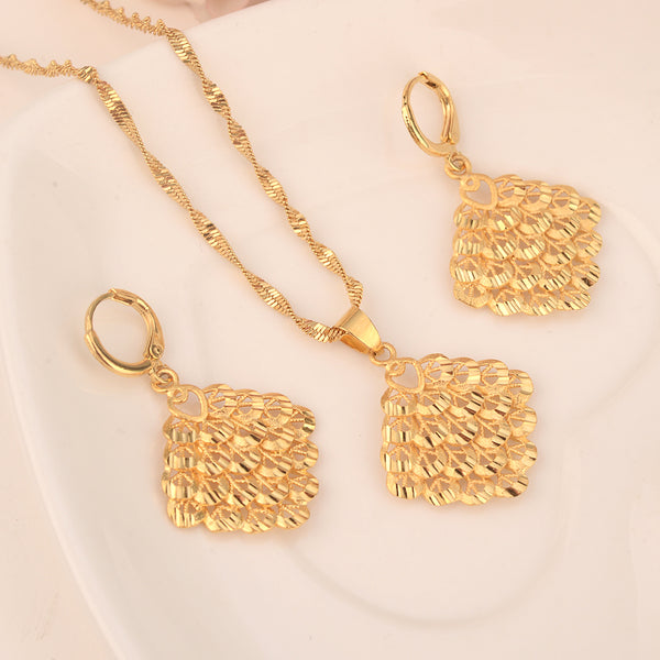 gold  Necklace Earring Set Women Party Gift big Leaf Jewelry Sets