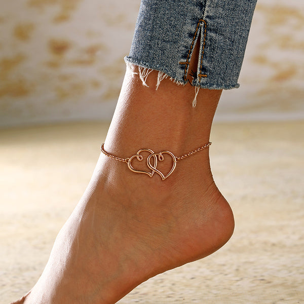 Gold Silver Color Big Hollow Love Heart Adjustable Anklet