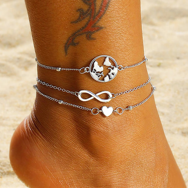 Ankle Chain Map Infinite Heart Pendant Anklets for Women