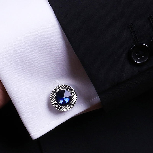 Blue Crystal Cone Cufflinks Men