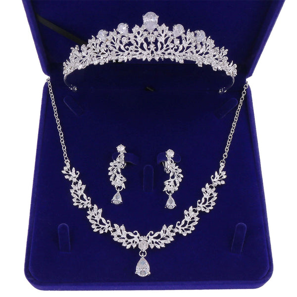 Luxury Cubic Zircon Leaf Bridal Jewelry Sets