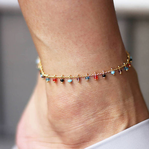 Fashion Trendy Foot Jewelry Colorful Crystal Rhinestone Drop Anklet