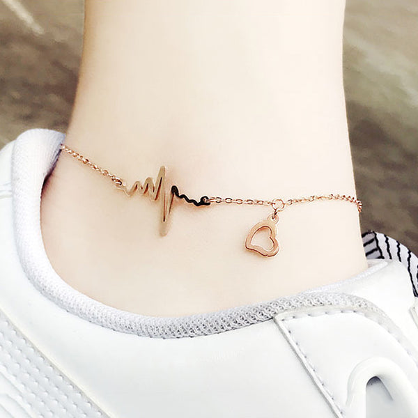 Stainless Steel Chain Heartbeat Anklets For Women