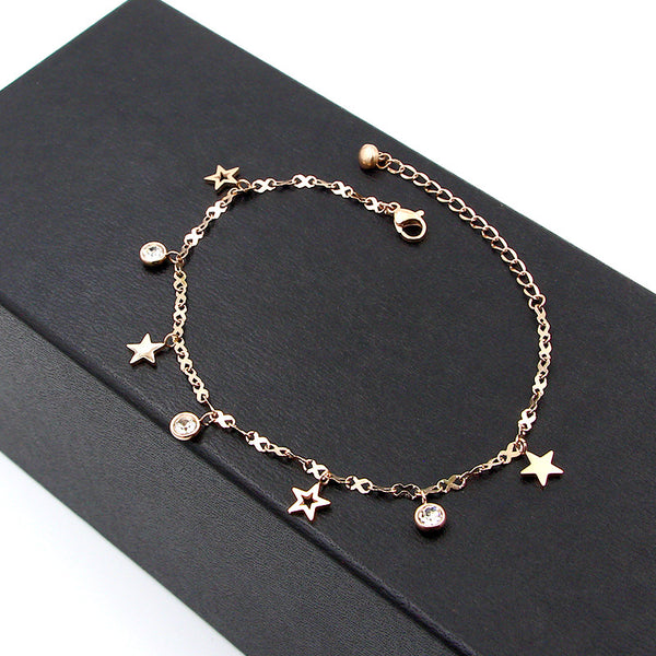 Cute 8 Shape Chain Four Stars Three Crystal Woman Anklets