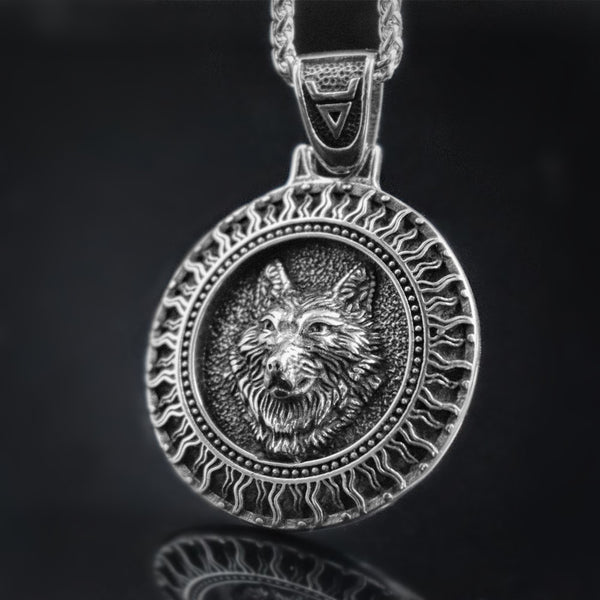 Nordic Black Sun Veles Wolf Stainless Steel Pendant