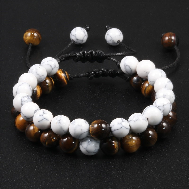 Men Natural Stone YingYang Lava Bead Bracelet