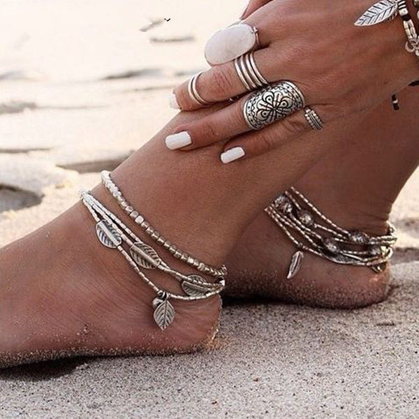 Vintage Multilayer Beaded Anklets for Women