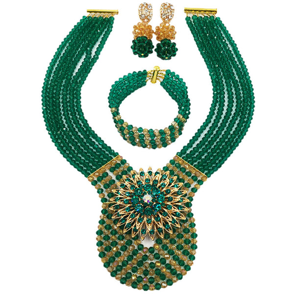 Army Green and Champagne Gold AB  Wedding African Beads Jewelry Set