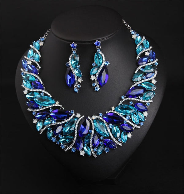 Vintage Statement Crystal Necklace Earrings Set