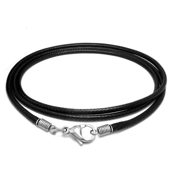 Black Leather Chain Necklace for Women Men Handmade Braid Rope Long Necklace