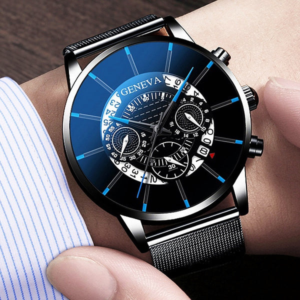 Luxury  Blue Stainless Steel Mesh Belt Analog Quartz Watch