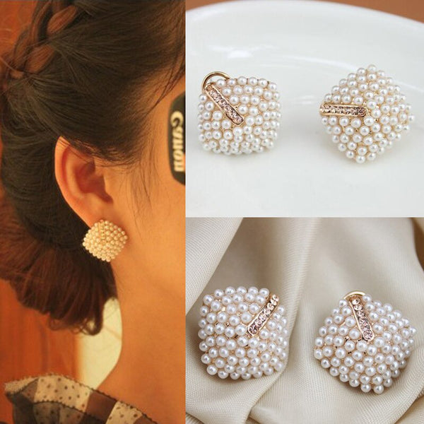 Fashion Jewelry Crystal Rhinestone Pearl Stud Earrings