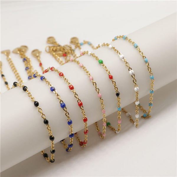 Fashion Stainless Steel Anklet Enamel Gold Multicolor On Foot Ankle Bracelets