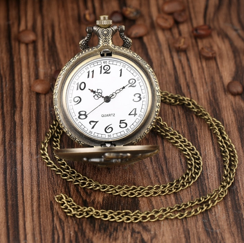 Bronze Train Locomotive Engine Quartz Pocket Watch