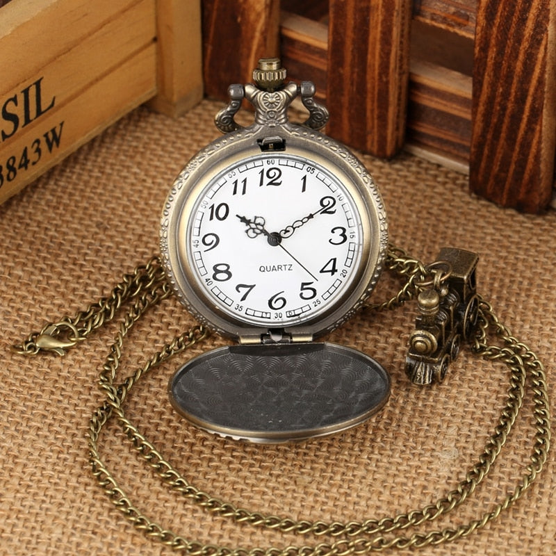 Bronze Train Locomotive Engine Quartz Pocket Watch