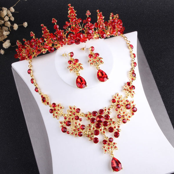 Vintage Gold Red Crystal Bridal Jewelry Sets