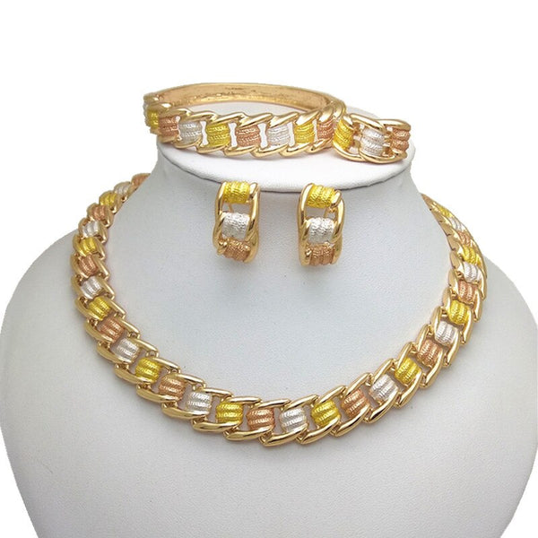 Dubai Imitated Crystal Necklace Bracelet Earrings Ring Sets