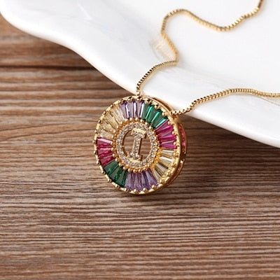 Rainbow Gold Micro  A-Z Initials Letter Pendant Necklaces