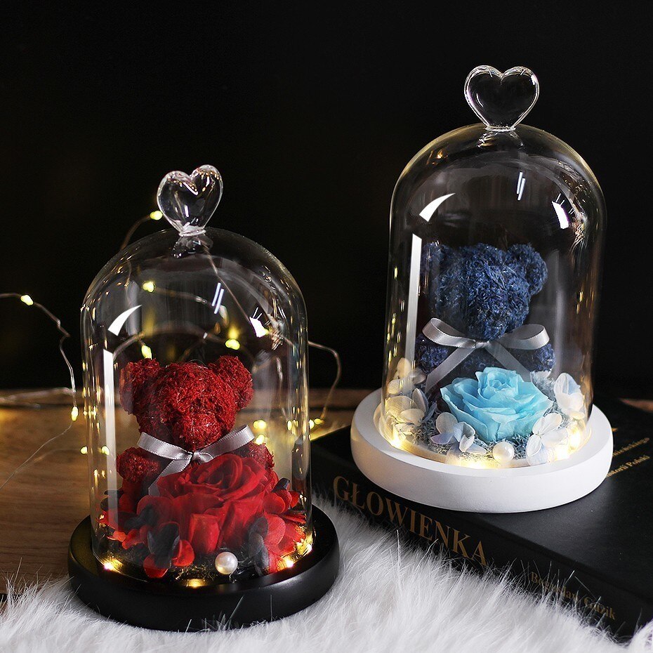 Beauty And The Beast Rose Bear Dried Flower Christmas Valentine Day Gift