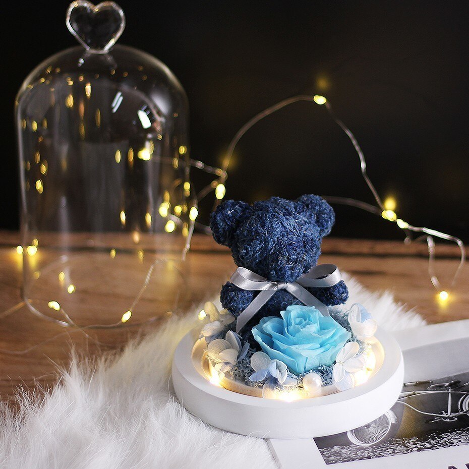 Beauty And The Beast Rose Bear Dried Flower Christmas Valentine Day Gift