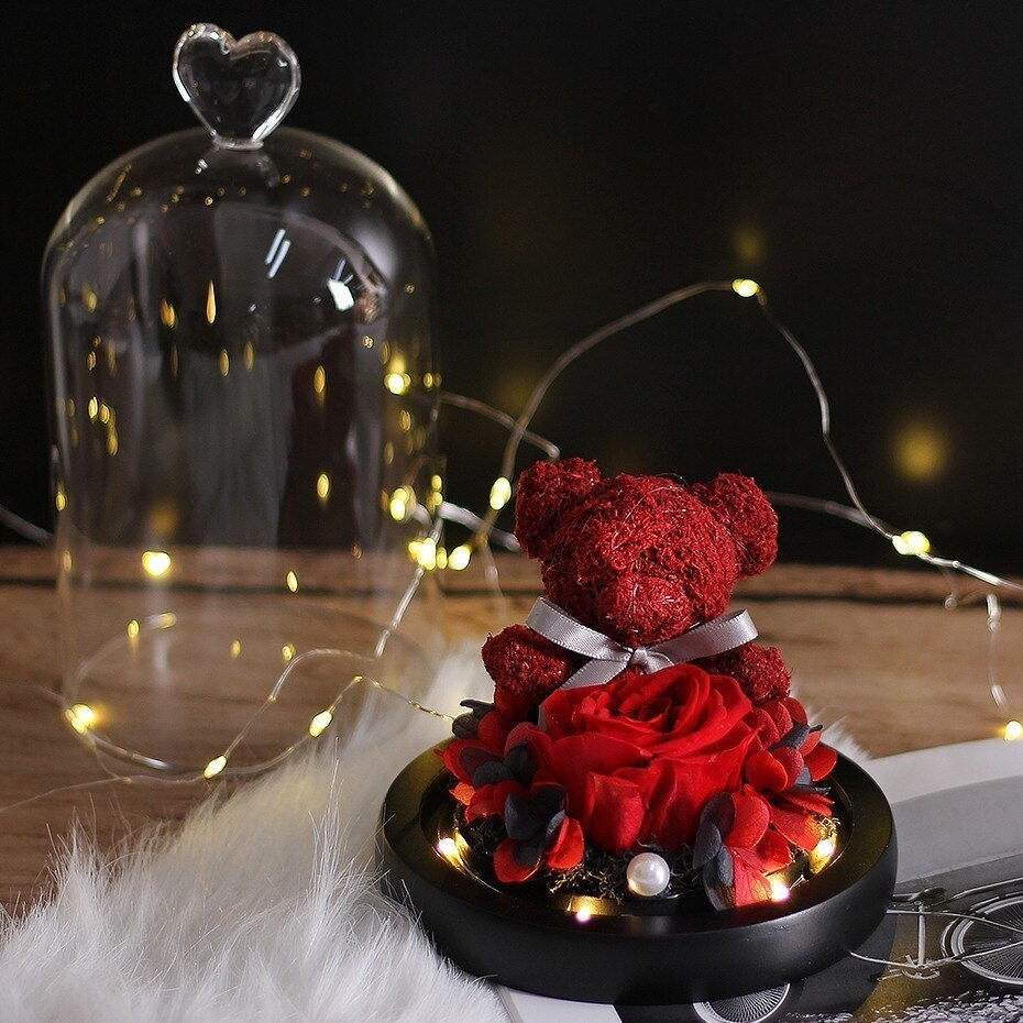 Beauty And The Beast Rose Bear Dried Flower Christmas Valentine Day Gift