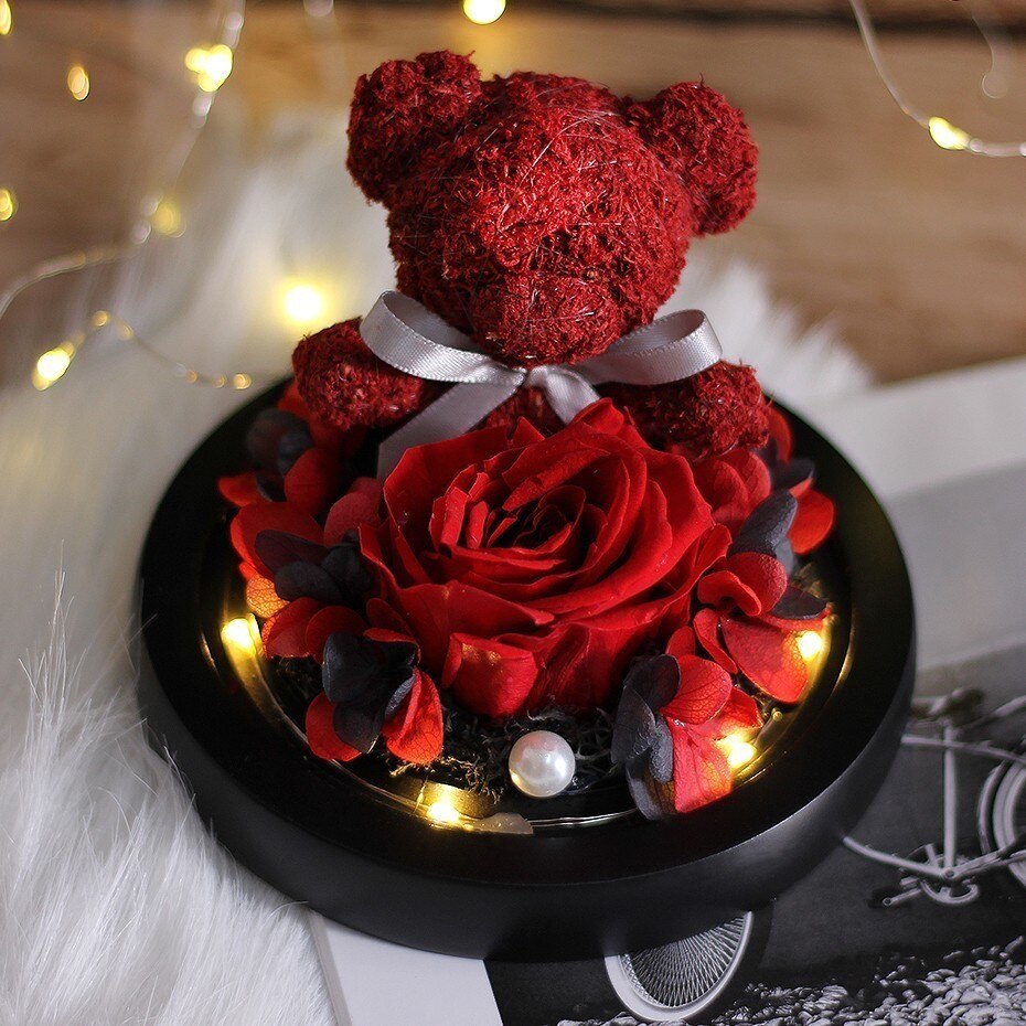 Beauty And The Beast Rose Bear Dried Flower Christmas Valentine Day Gift