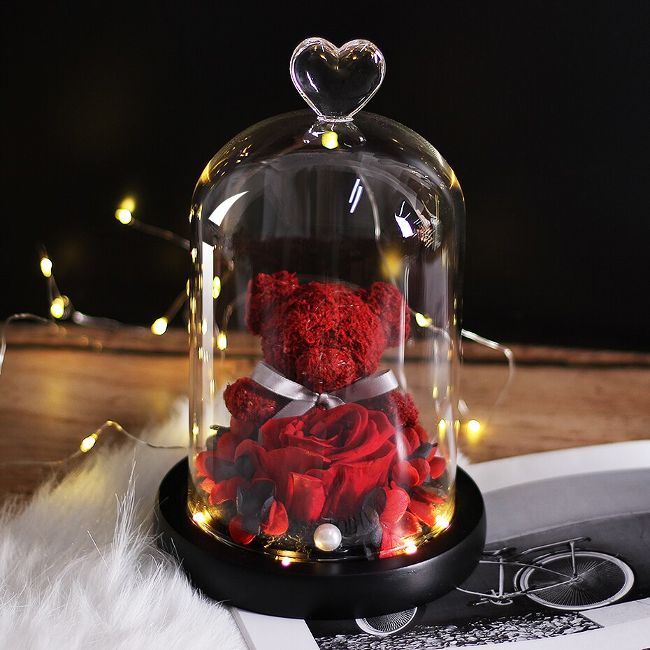 Beauty And The Beast Rose Bear Dried Flower Christmas Valentine Day Gift