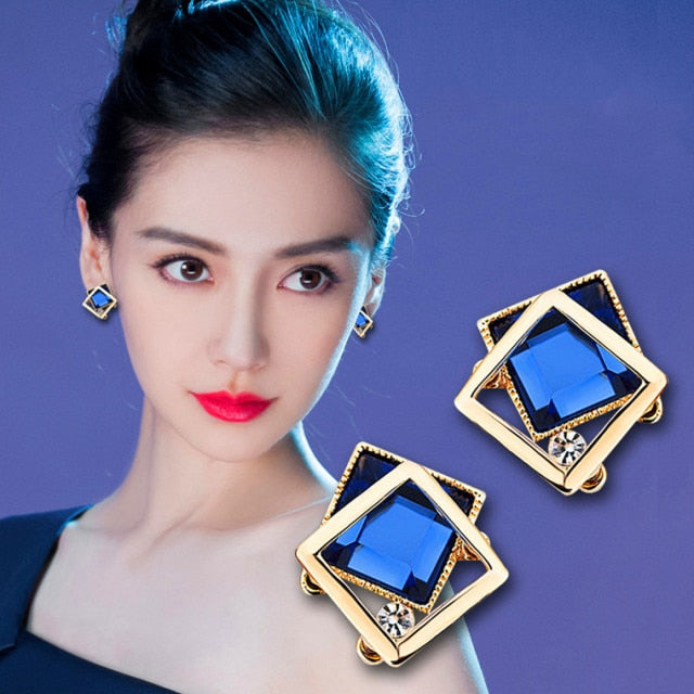 New Geometric Square Crystal Stud Earrings For Women