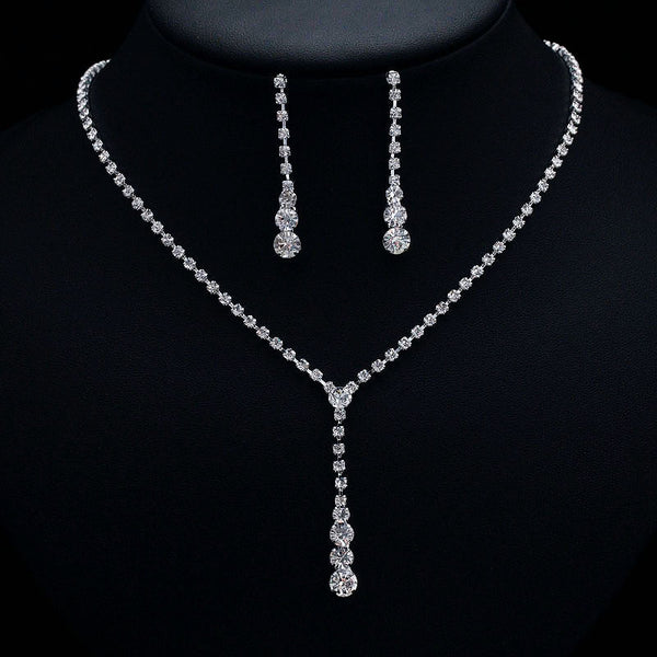 Silver Color Simple Crystal Bridal Jewelry Sets