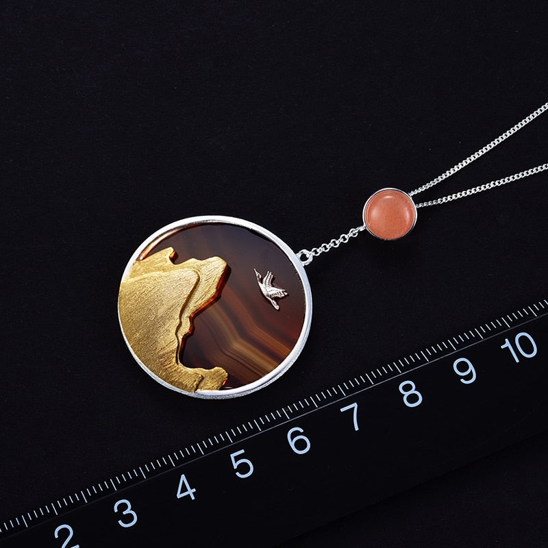 925 Sterling Silver Creative Returning Bird in the Sunset Pendant without Necklace