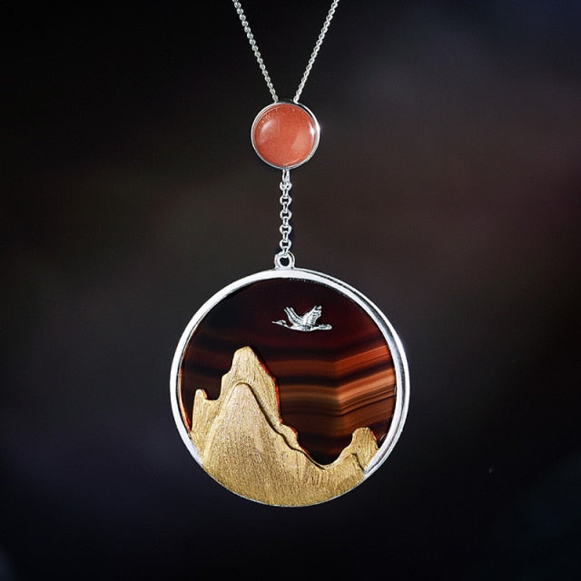 925 Sterling Silver Creative Returning Bird in the Sunset Pendant without Necklace