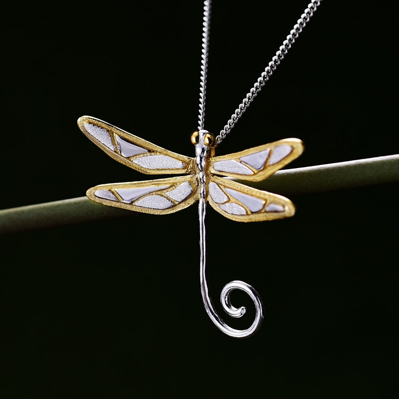 925 Sterling Silver  18K Gold Cute Dragonfly Pendant without Necklace