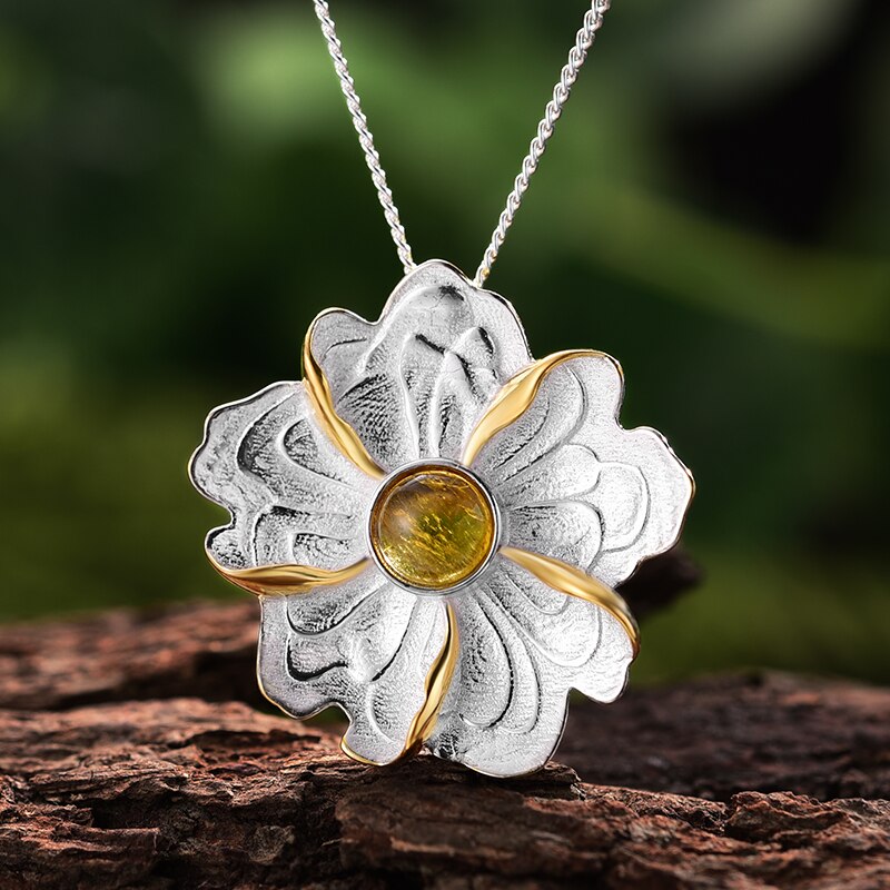 925 Sterling Silver Peony Flower Pendant without Necklace for Women