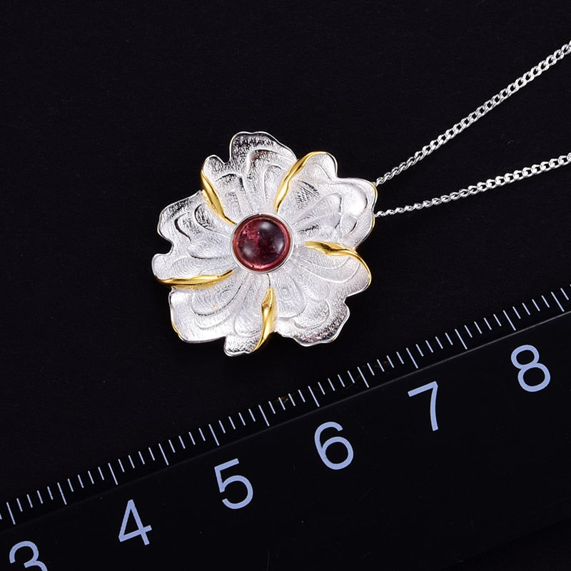 925 Sterling Silver Peony Flower Pendant without Necklace for Women