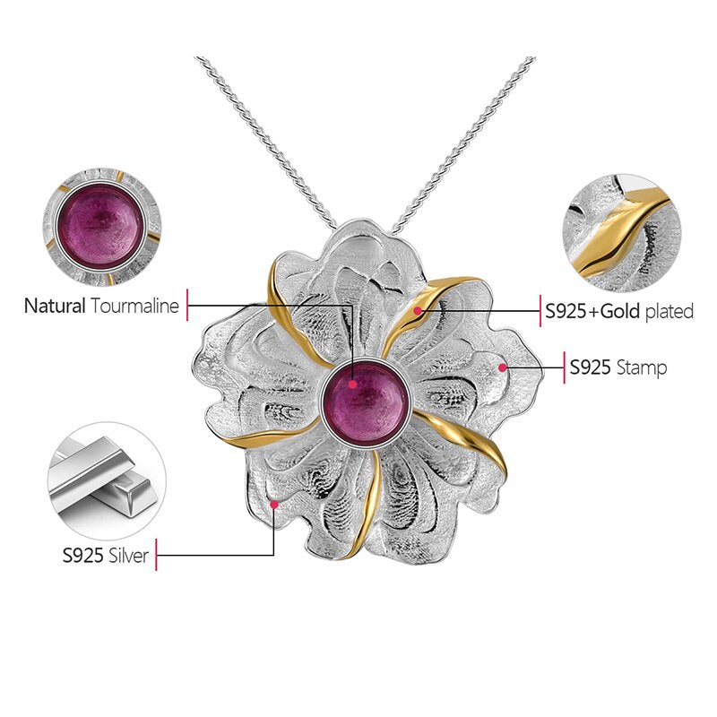 925 Sterling Silver Peony Flower Pendant without Necklace for Women