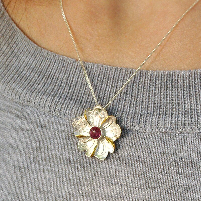 925 Sterling Silver Peony Flower Pendant without Necklace for Women