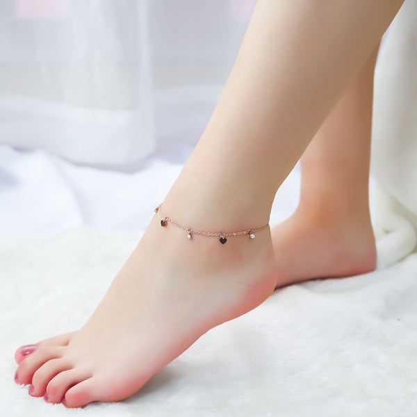 Rose Gold Color Stainless Steel CZ Crystal Anklets For Women Girls