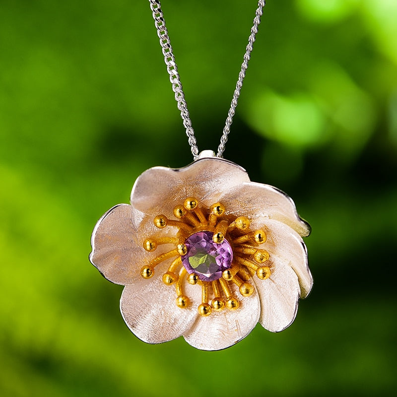 Blooming Anemone Flower Pendant without Necklace