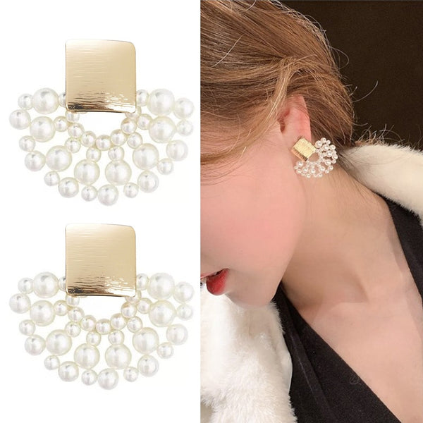 Simulated Pearl Stud Earrings Women Bohemian Geometric Earrings